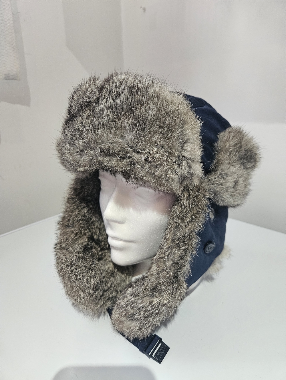 Crowncap Nylon & Rabbit Fur Aviator Hat Size L Winter Cold Weather Snow